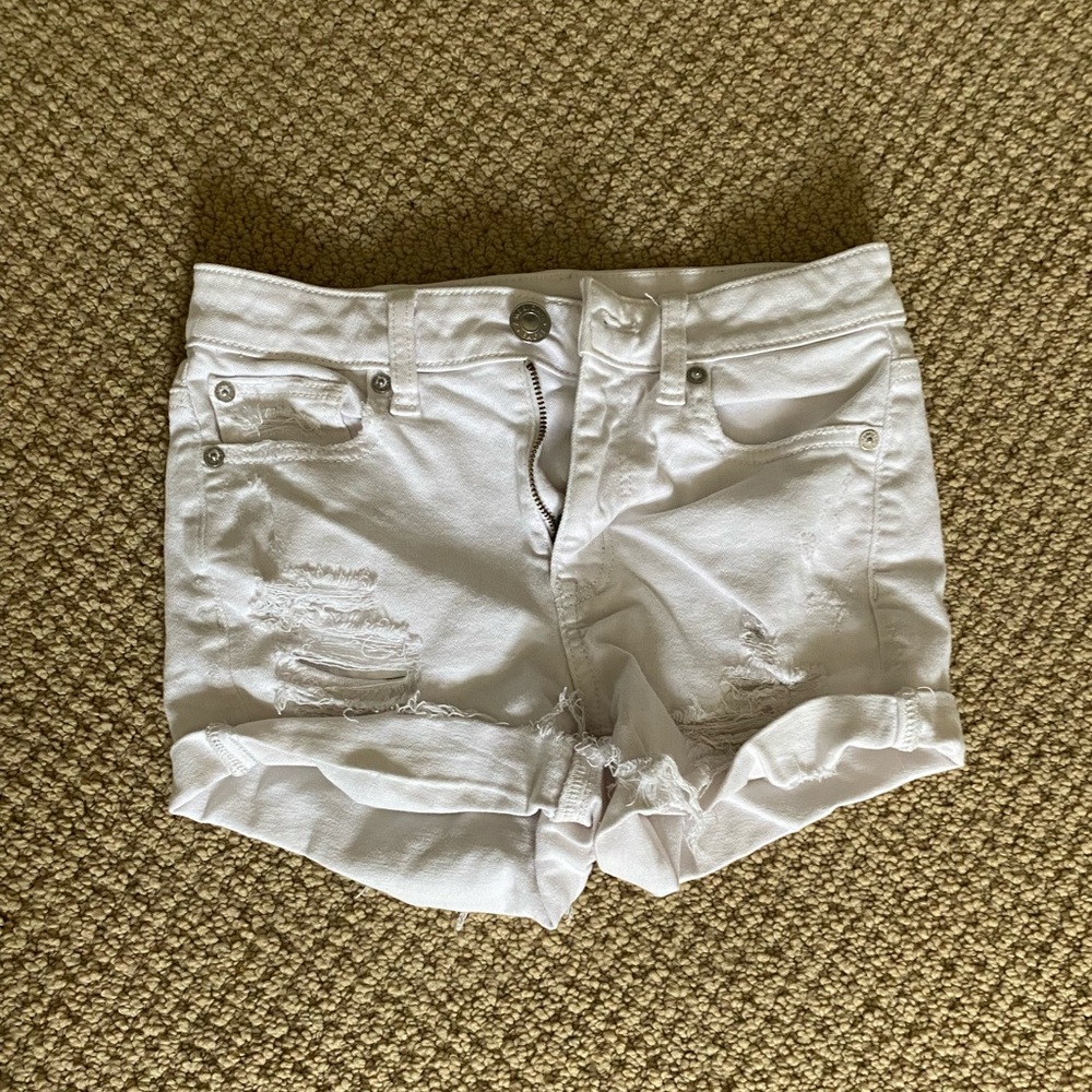 High Waisted White Denim Shorts from AE